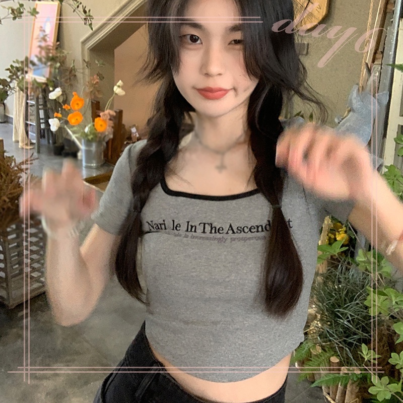 Áo Thun Tay Ngắn In Chữ Phong Cách Hàn Quốc Thời Trang Cho Nữ