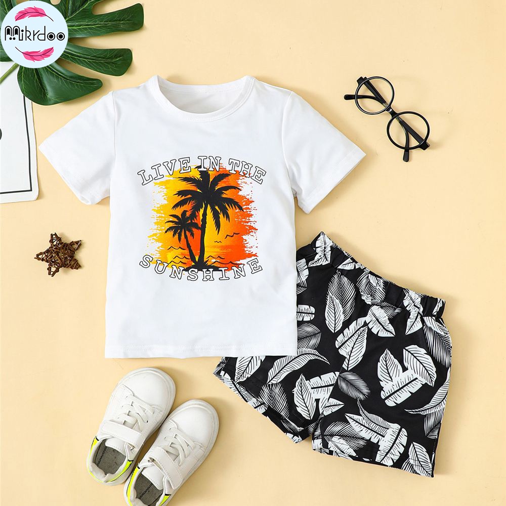 Set Đồ Mùa Hè 2 Món Gồm Áo Tay Cộc + Quần Ngắn Phong Cách Hawaii Cho Bé Trai 4-7 Tuổi