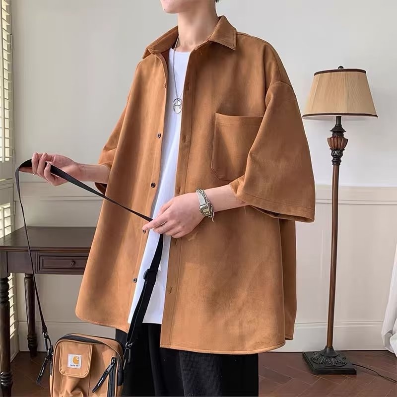 Áo Sơ Mi Tay Ngắn Màu Sắc Trơn Phong Cách Nhật Bản Thời Trang Mùa Hè Cho Nam Và Nữ