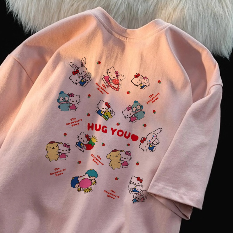 Hello Kitty Áo Thun Tay Ngắn Dáng Rộng Thời Trang Mùa Hè Cho Nữ