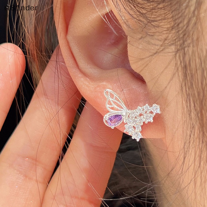 Rt 1 Đôi Khuyên Tai Dạng Xoắn Ốc Đính Đá Zircon Màu Tím Hình Bướm Dành Cho Nữ