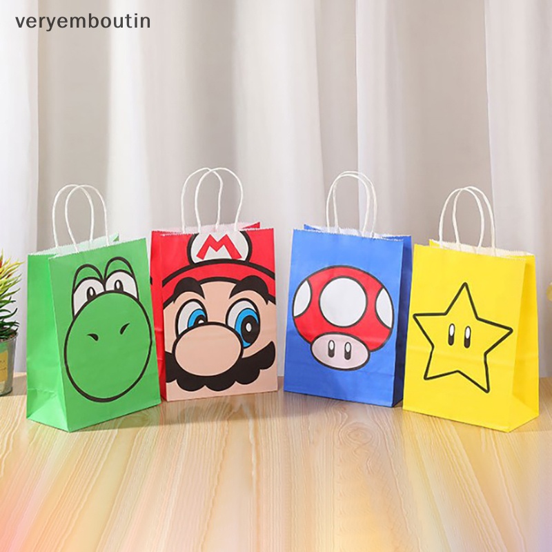 Set 4 Túi Giấy Kraft in Hình Game Super Marios Ngộ Nghĩnh Cho Bé
