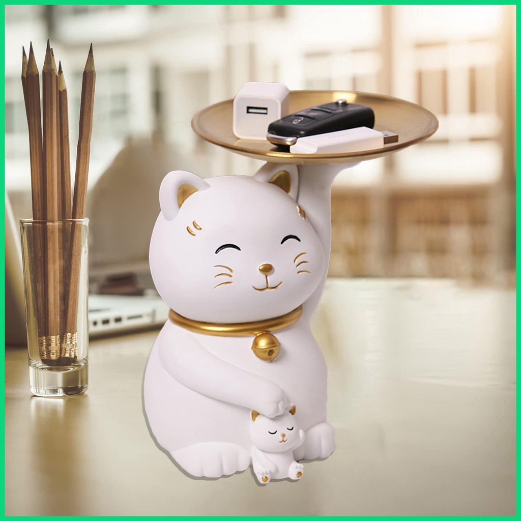 Khay Đựng Tượng Mèo May Mắn Bằng Nhựa Resin Đa Năng Cho jiwvn