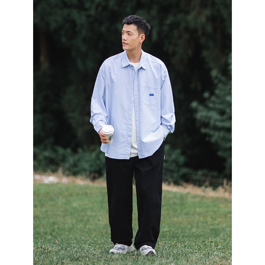 Áo Khoác Sơ Mi Dài Tay Dáng Rộng Họa Tiết Kẻ Sọc Phong Cách Nhật Bản Thời Trang Mùa Hè Hàng Mới Dành Cho Bạn Trai