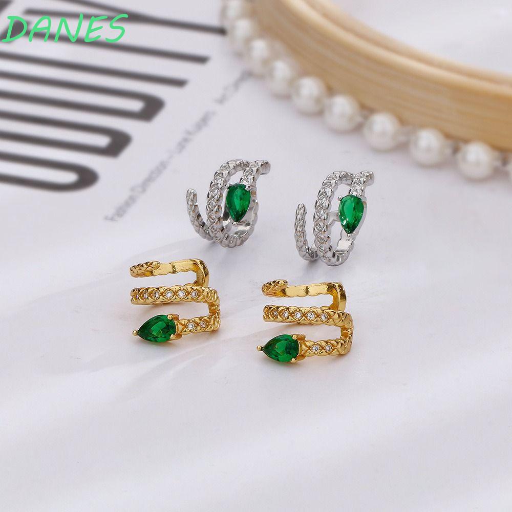 Khuyên Kẹp Vành Tai Hình Rắn Đính Ngọc Lục Bảo Màu Trơn Phong Cách Gothic Thời Trang