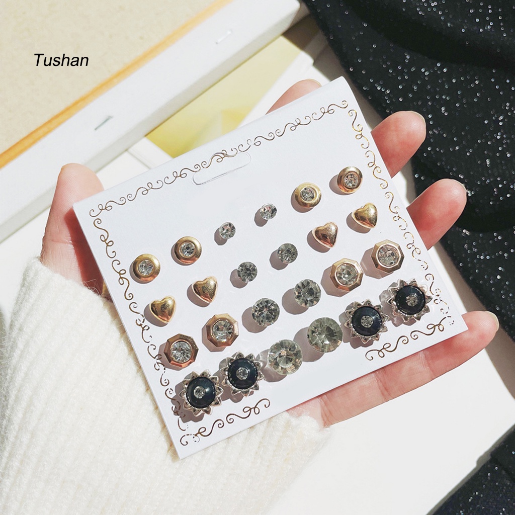 Set 12 Đôi Khuyên Tai Đính Ngọc Trai Nhân Tạo Phong Cách Hàn Quốc