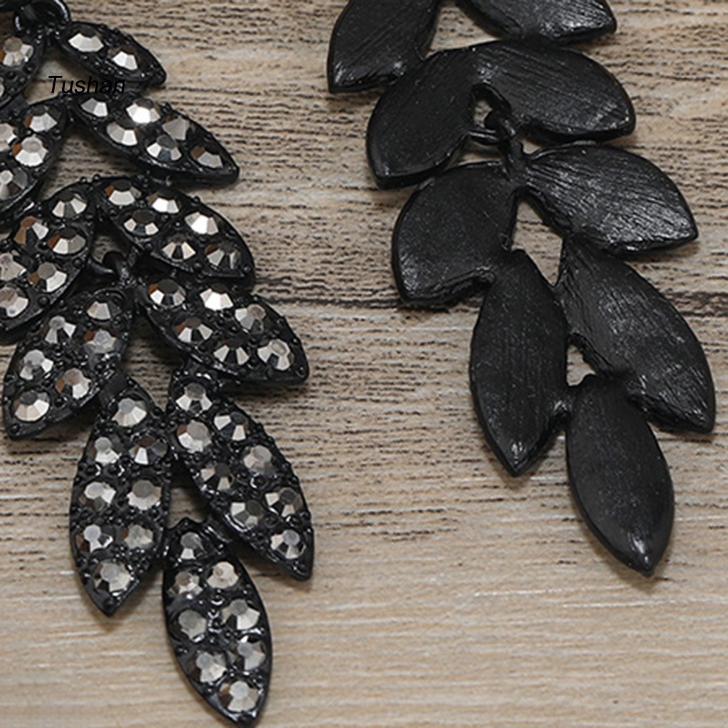 1 Đôi Bông Tai Hình Chiếc Lá Đính Đá Phong Cách Vintage Dành Cho Nữ