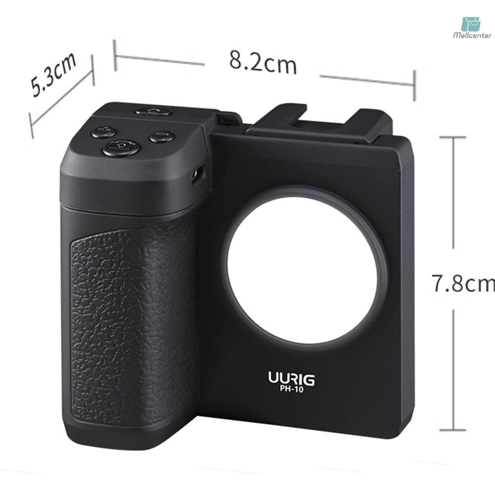 UURIG PH-10 Wireless Handle Grip Phone Holder Stabilizer for Smartphone Vlog Selfie with Remote Control Cold Shoe Mount 1/4 Inch Screw Hole Built-in LED Fill Light Battery Replacement for iPhone Andro