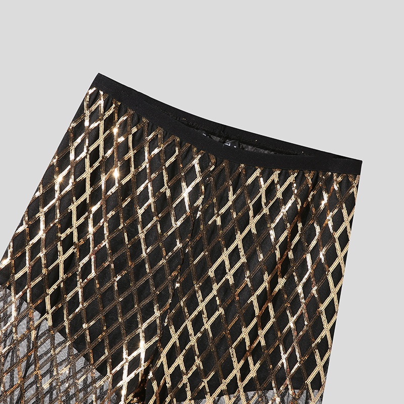 Incerun Quần Kẻ Caro Kim Cương Nhấp Nháy