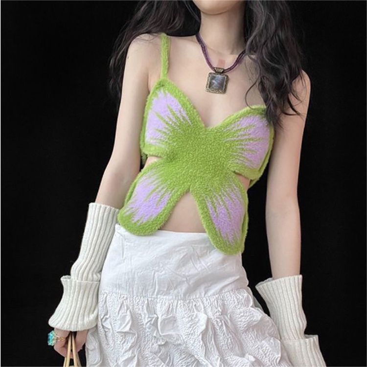 Áo Dệt Kim Hai Dây Dáng Ôm In Họa Tiết Bướm Cổ Điển Thời Trang Mùa Hè Mới