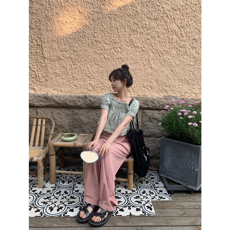 Áo Kiểu Tay Phồng Cổ Vuông In Họa Tiết Hoa Nhí Xinh Xắn Thời Trang Hè