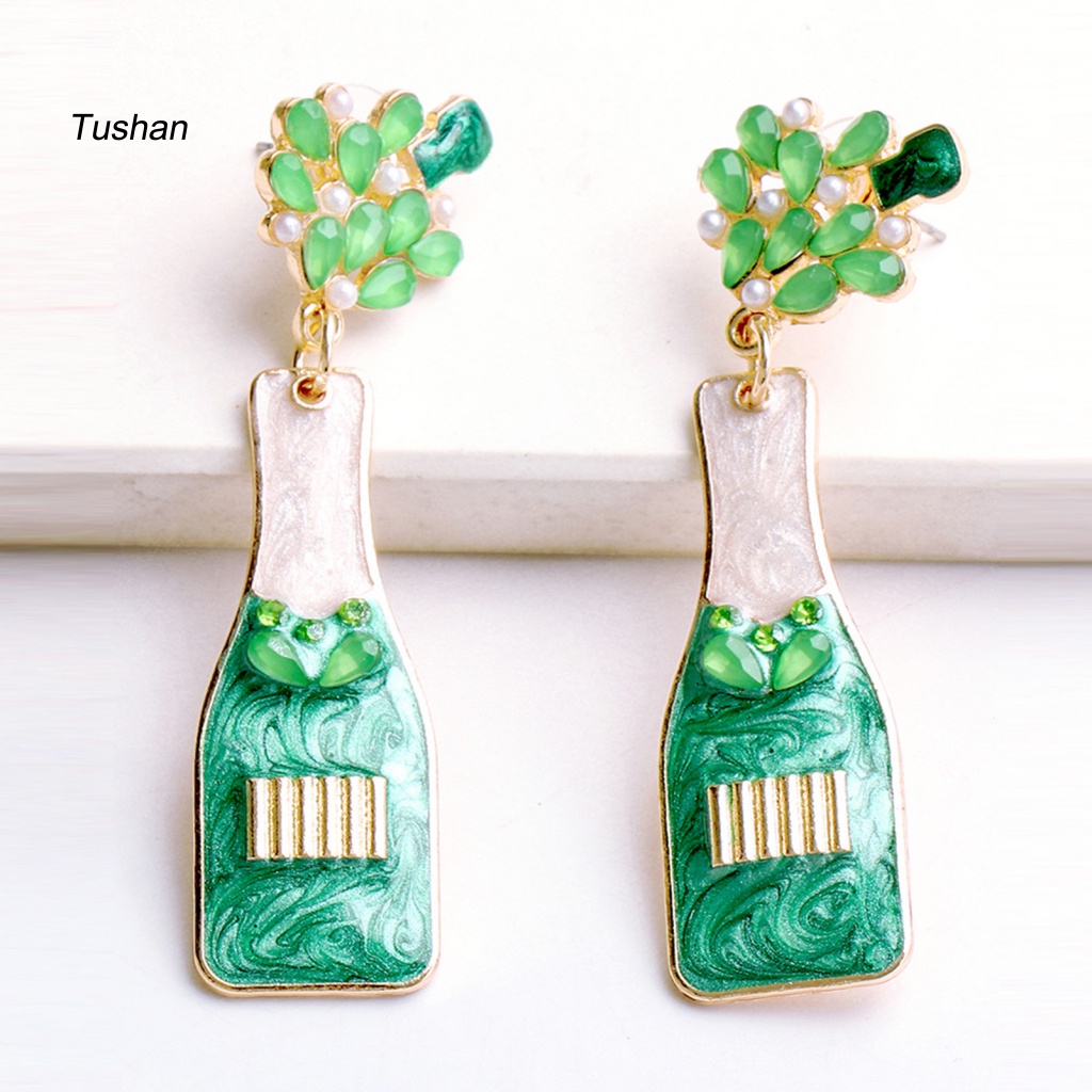 1 Đôi Bông Tai Hình Chai Rượu Đính Ngọc Trai Nhân Tạo Thời Trang