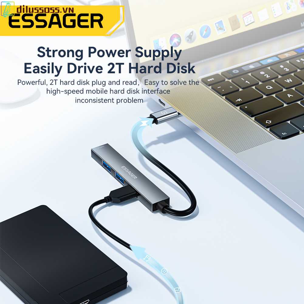 Trạm Sạc Chia Cổng USB2.0 480Mbps ESSAGER 4 Trong 1 Tiện Dụng