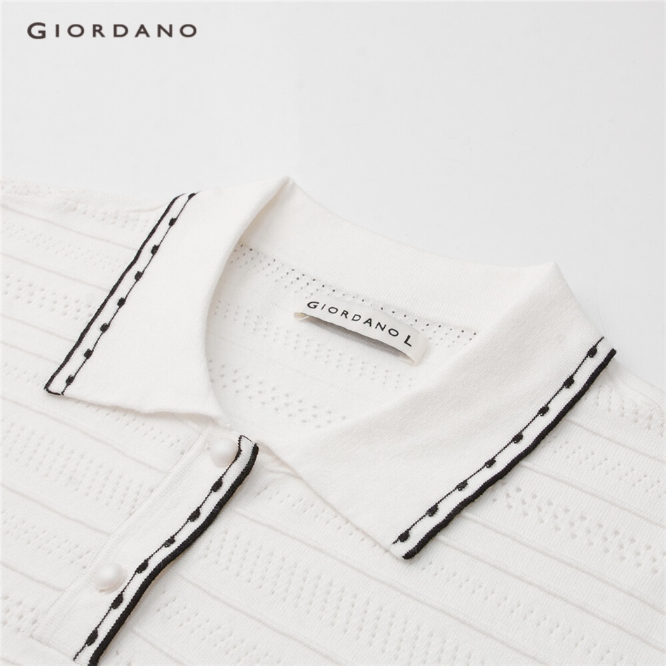 Áo sweater polo GIORDANO 18353907 thiết kế rỗng màu sắc tương phản thời trang cho nữ