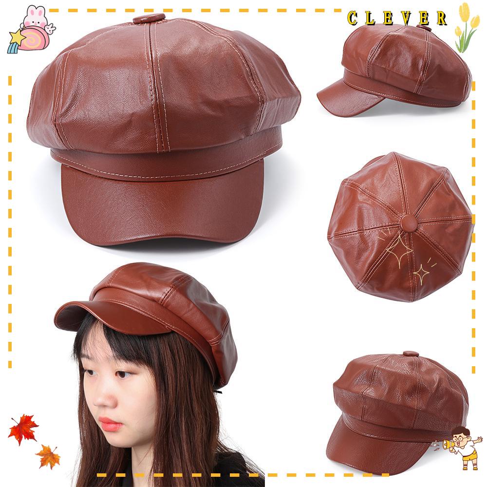 Mũ Beret Da PU Màu Trơn Thời Trang Mới Cho Nam