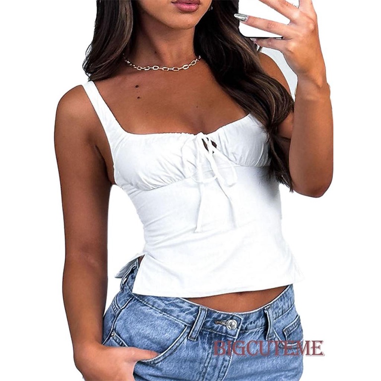 Áo Hai Dây Cổ Vuông Màu Trơn / Hoa Dáng Ôm Thời Trang Mùa Hè Xinh Xắn Cho Nữ