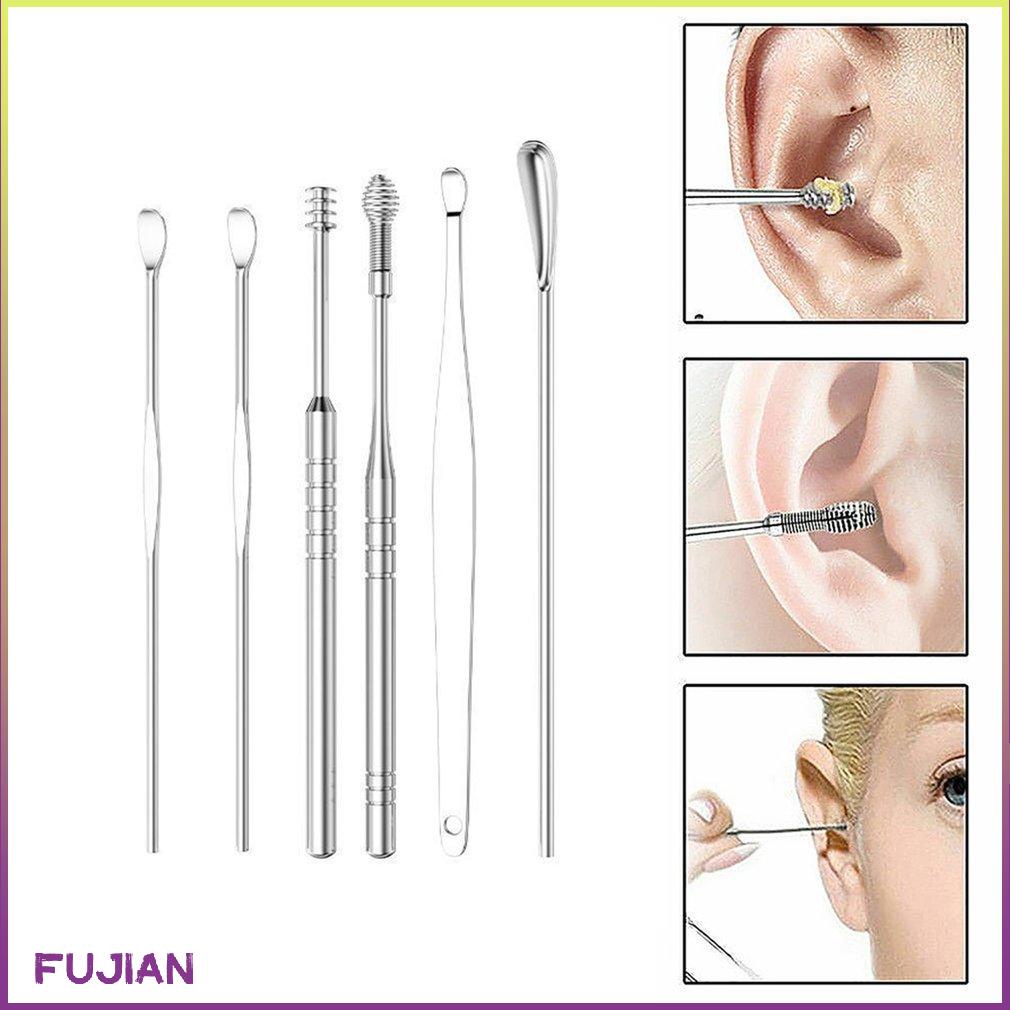 6Pcs Ear Spoon Stainless Steel Curette Spoons Adult Child Hanging Key Pendant Earwax Remover Earpick Tool