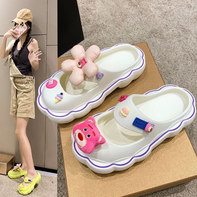 Giày Sandal Đế Cao Họa Tiết Dâu Tây / Gấu Mary Jane Thời Trang Cho Nữ
