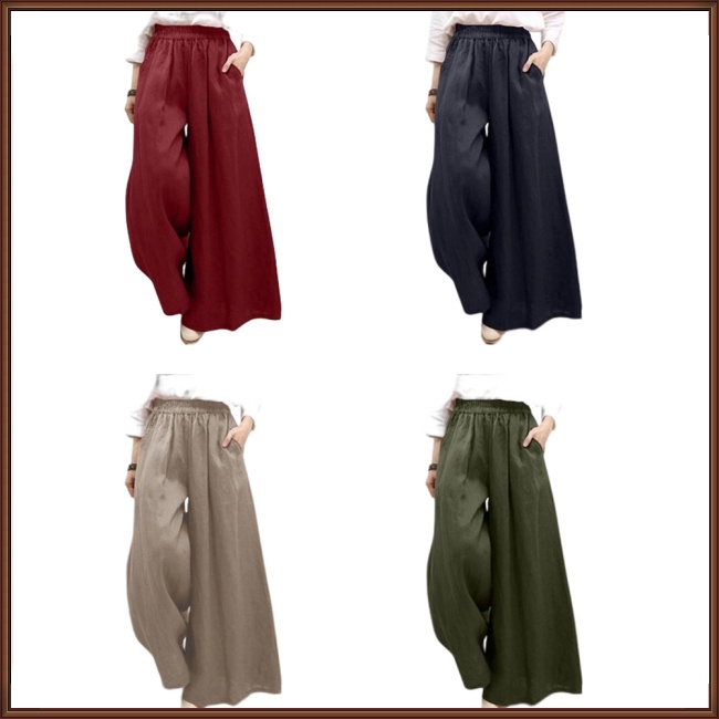 Quần Cotton Lanh Ống Rộng Màu Sắc Đơn Giản Thời Trang Mùa Hè Cho Nữ