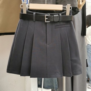  Ready stock chính hãng hàn quốc màu xám cạp cao thon gọn hơn nhìn anti-glare xám xếp ly váy nữ Thời trang style mùa hè phong cách mới váy a-line phong cách preppy với thắt lưng váy ngắn 