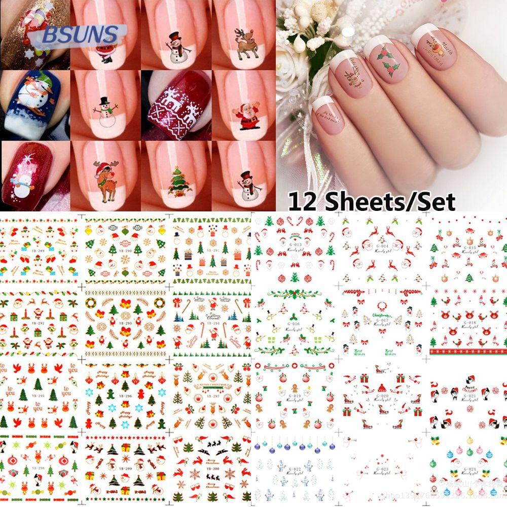 Set 12 Tấm Hình Dán Móng Tay Chủ Đề Giáng Sinh Dễ Thương