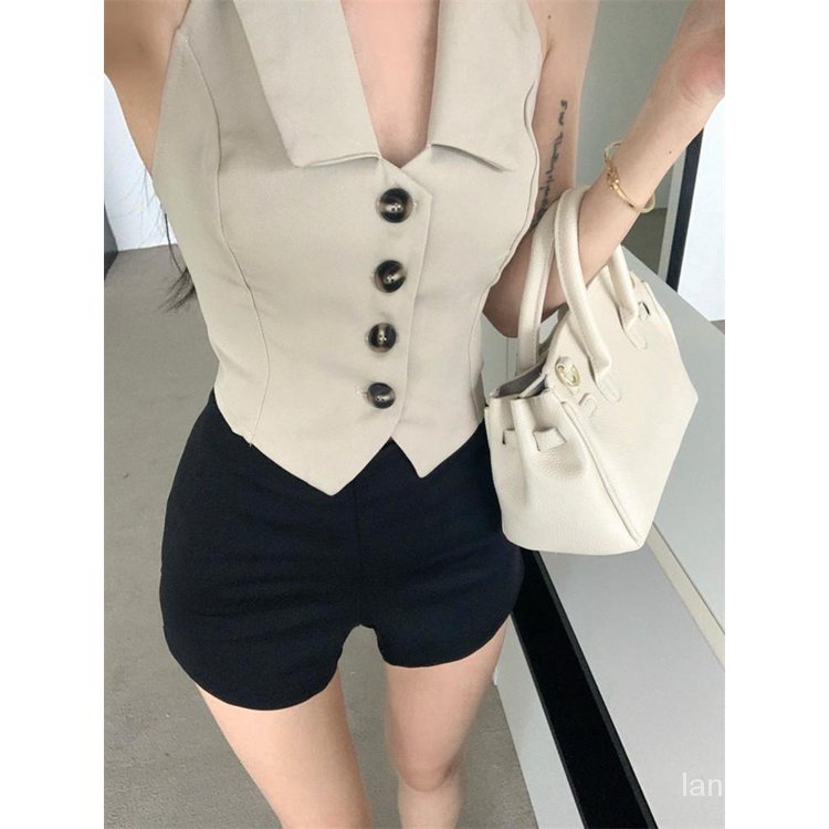 Áo Dệt Kim Sát Nách Cổ polo Dáng Ngắn Thời Trang Mùa Hè Cho Nữ