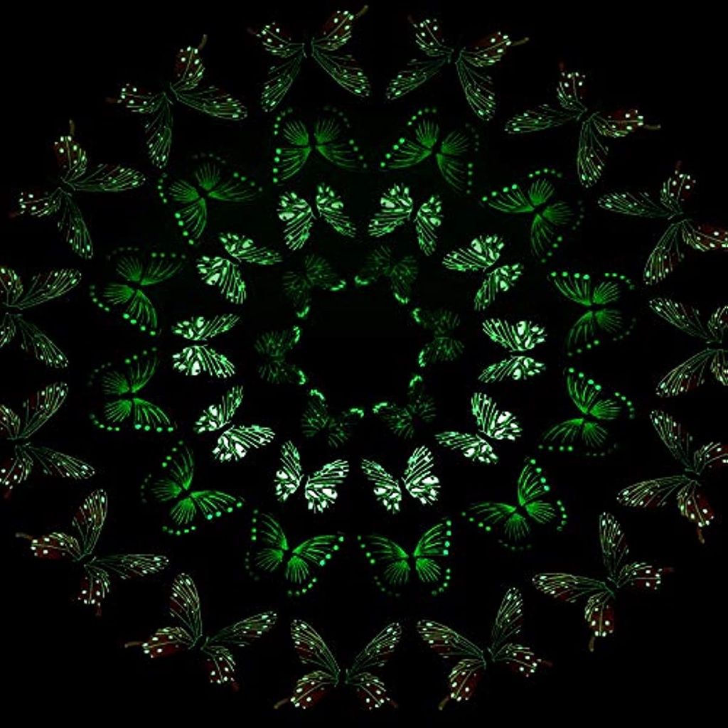 Set 48 Bươm Bướm 3D Dạ Quang Dán Tường Trang Trí Nội Thất DIY