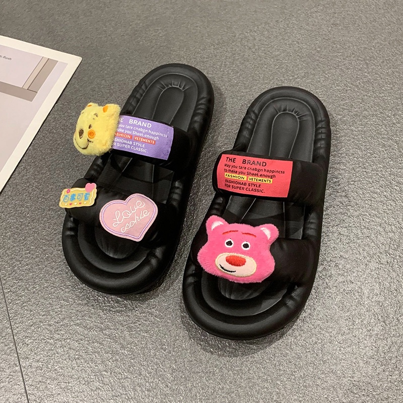 Dép Lê Đế Phẳng Thoải Mái in Hình Gấu Dâu Tây Dễ Thương Thời Trang Xuân Hè 2023