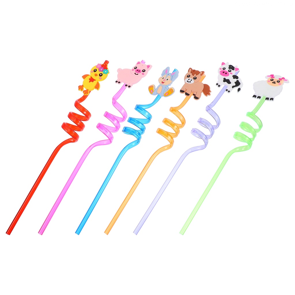 Set 6 Ống Hút Nhựa Hình Động Vật Đáng Yêu Cho Bé