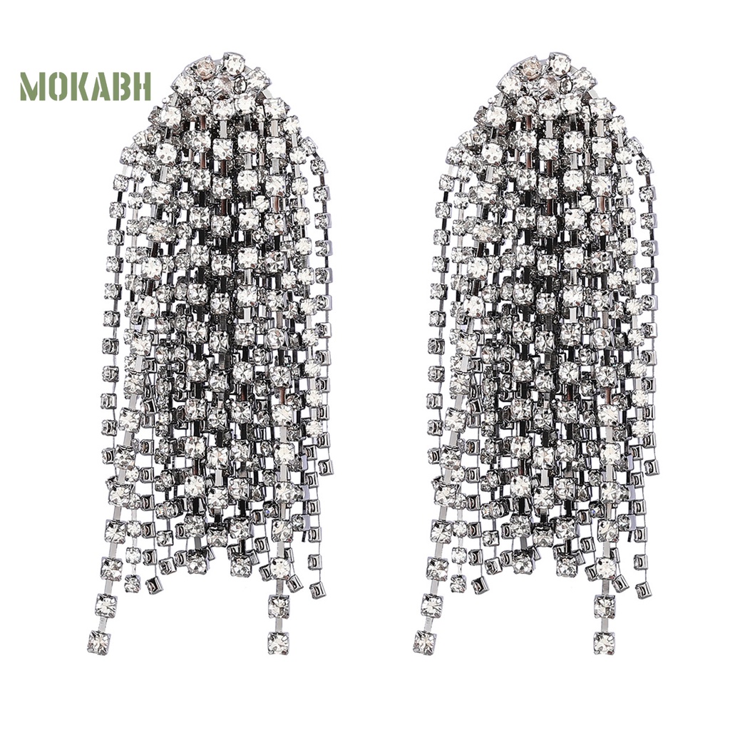 1 Đôi Bông Tai Dáng Dài Đính Đá Thời Trang Dành Cho Nữ