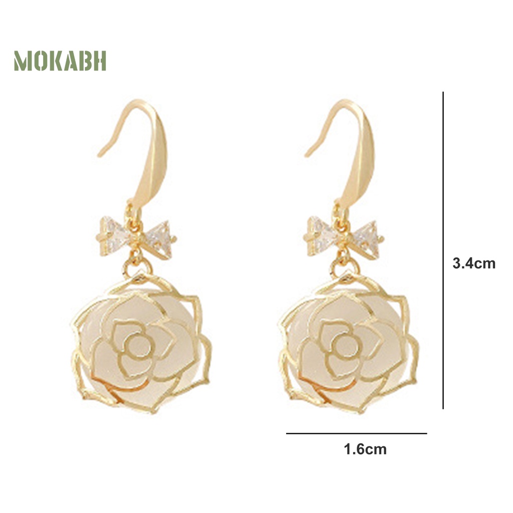 1 Đôi Bông Tai Hình Nơ Đính Đá Opal Phong Cách Pháp Thời Trang