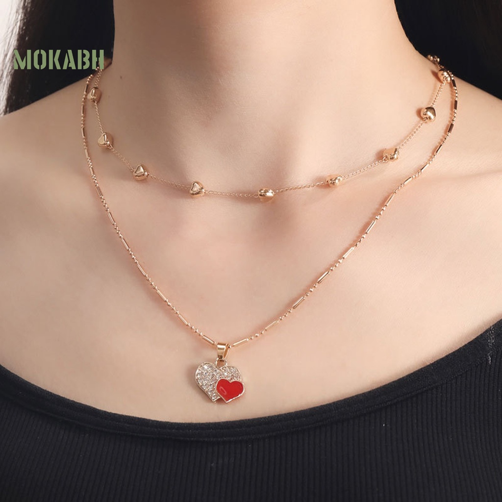 Vòng cổ Hai Lớp Hình Trái Tim Đính Đá Có Thể Điều Chỉnh Độ Dài Nhẹ Nhàng
