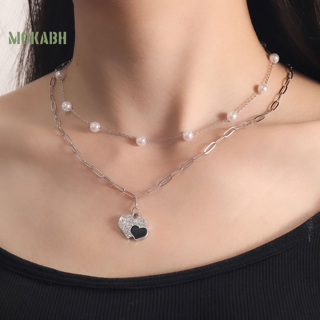Vòng cổ Hai Lớp Hình Trái Tim Đính Đá Có Thể Điều Chỉnh Độ Dài Nhẹ Nhàng