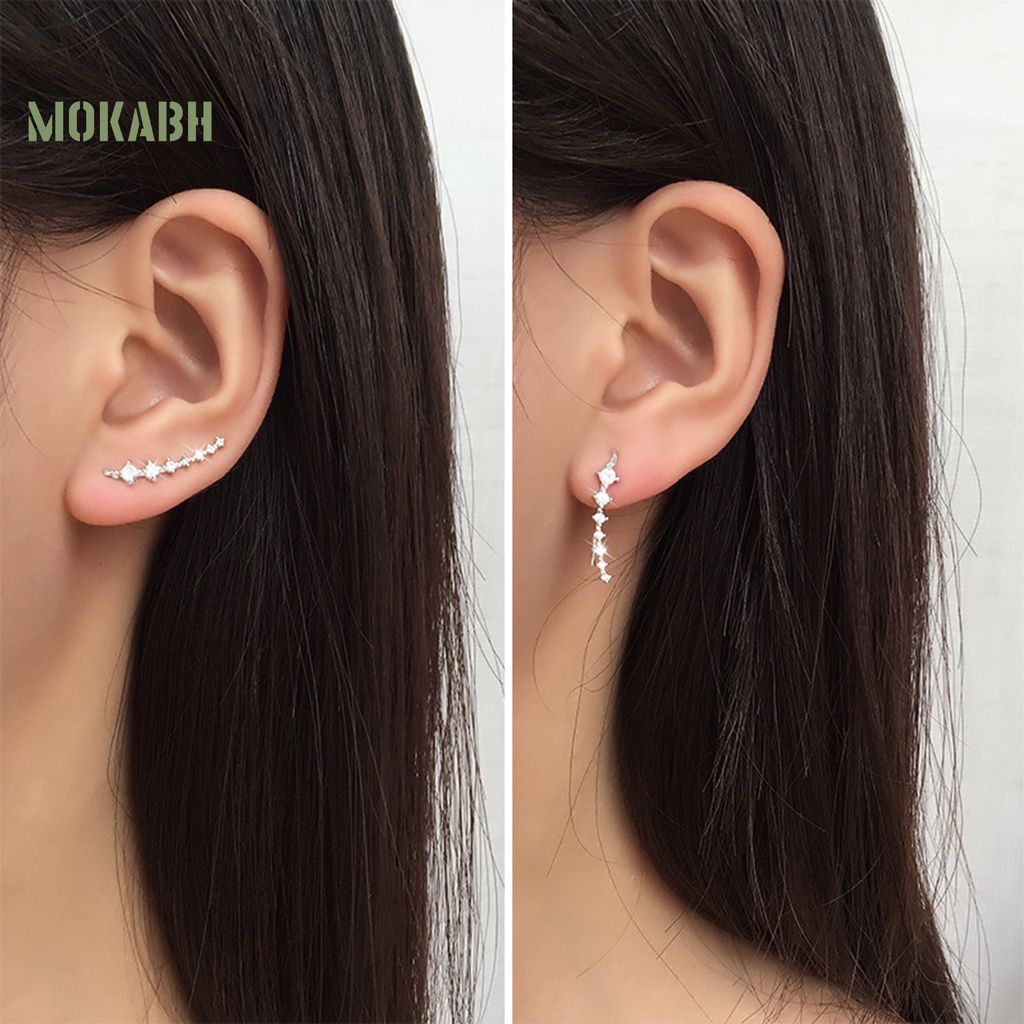 1 Đôi Bông Tai Xỏ Lỗ Đính Đá Zircon Một Hàng Chống Phai Màu Thời Trang