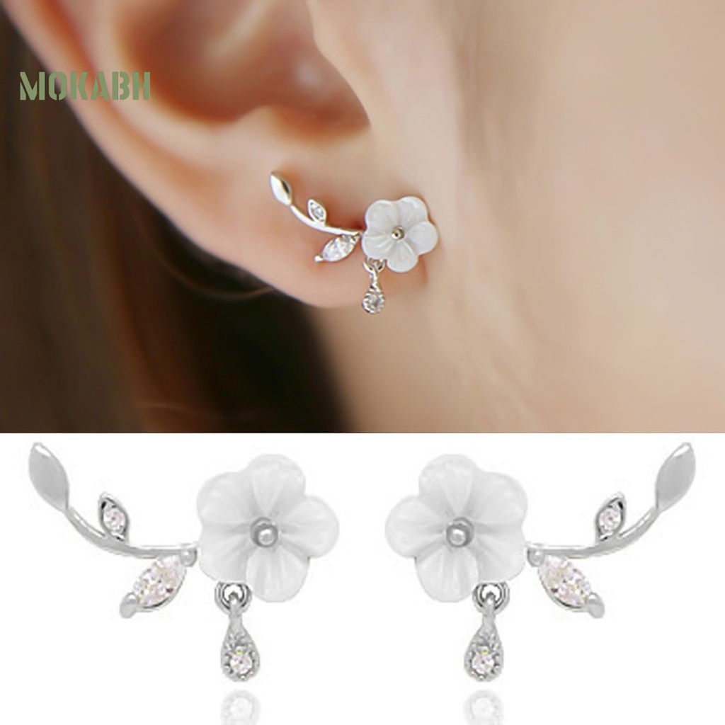 Bông Tai Hình Hoa Lá Bằng Hợp Kim Dát Đá Xinh Xắn