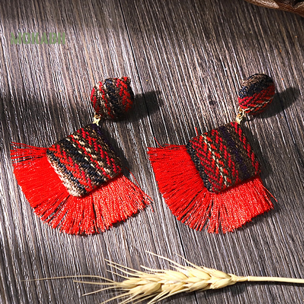 [Hot] Bông Tai Hình Thoi Tua Rua Phong Cách Retro