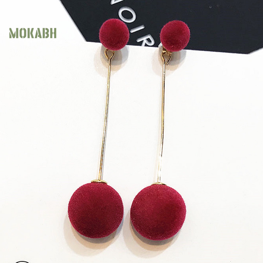 Bông Tai Hai Mặt Dáng Dài Đính Bóng Lông Giả Thời Trang Cho Nữ