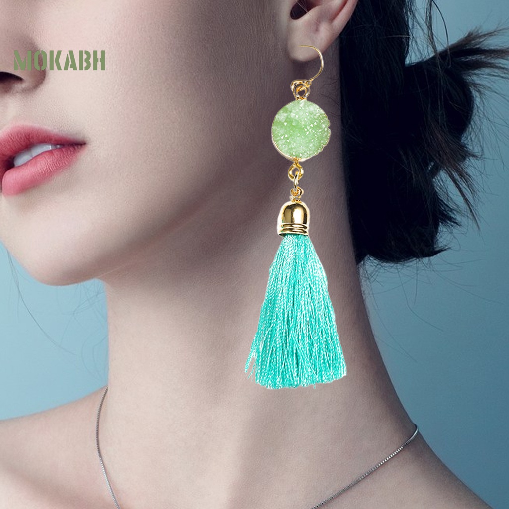 1 Đôi Bông Tai Móc Bằng Cotton Thiết Kế Tua Rua Phong Cách Bohemian