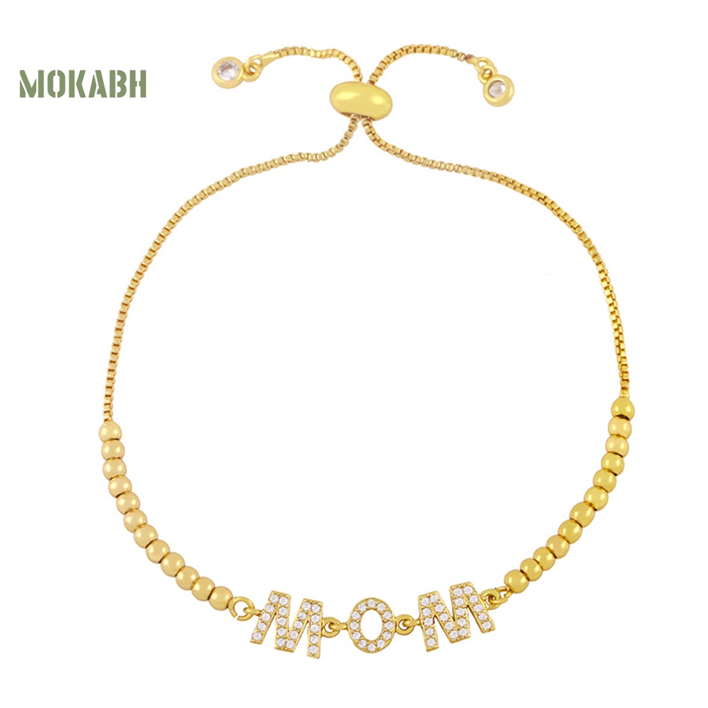 [Mới] Vòng Đeo Tay Mặt Chữ MAMA Đính Đá Zircon Có Thể Điều Chỉnh Trang Trí Cá Nhân Hóa Trang Sức Làm Việc Tốt Mặt Dây Chuyền Quà Sinh Nhật