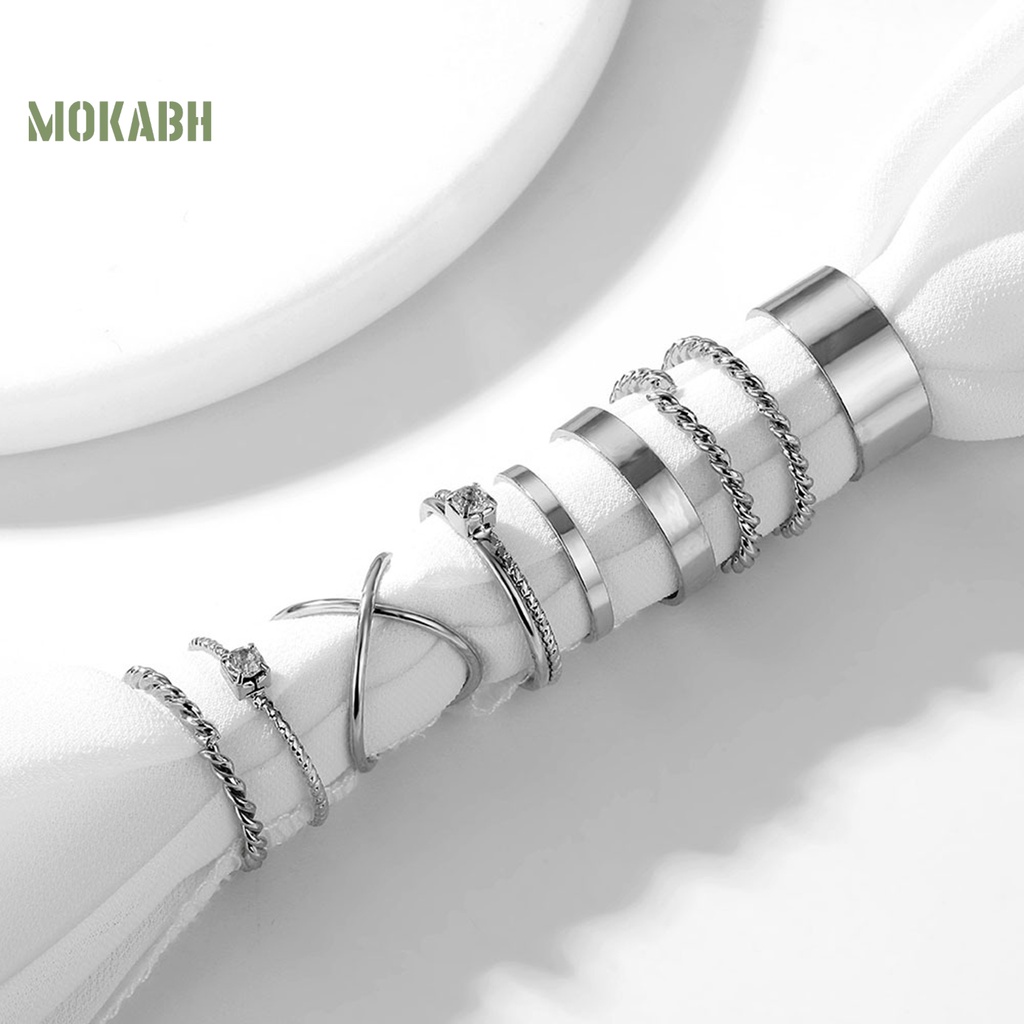 [Mới] Set 9 Nhẫn Hở Mạ Điện Họa Tiết Hình Học Xoắn Cổ Điển Có Thể Điều Chỉnh Làm Quà Tặng Trang Sức