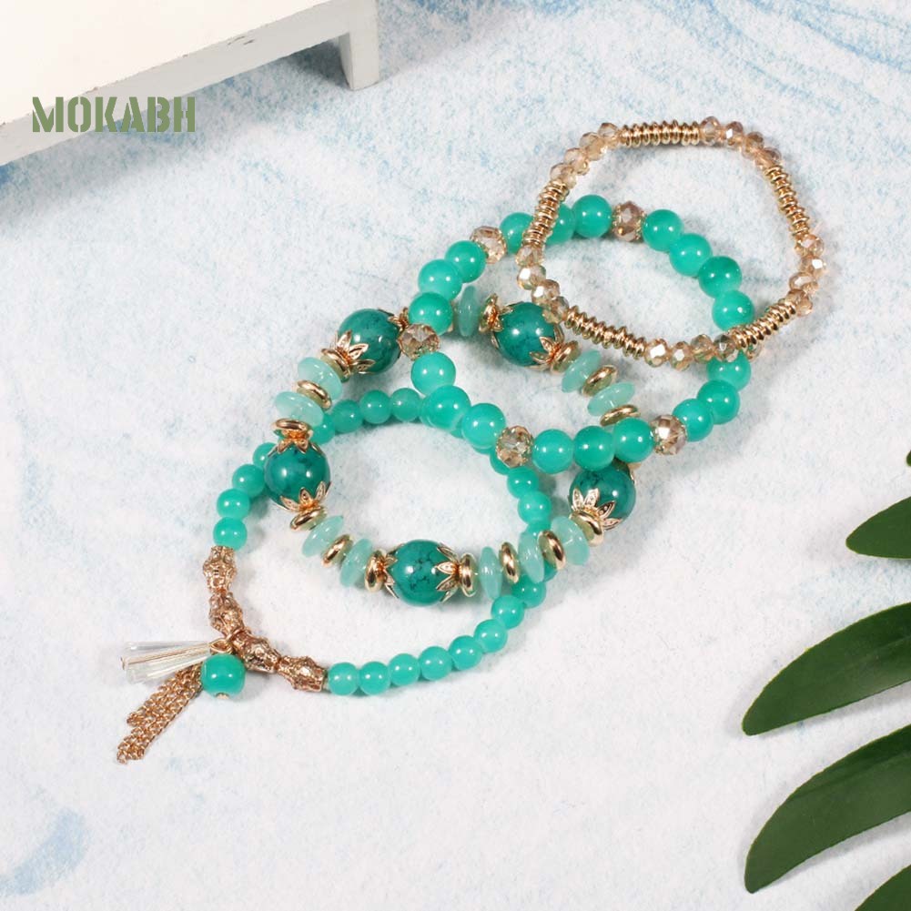 Set 4 Vòng Tay Chuỗi Hạt Phong Cách Boho Cho Nữ