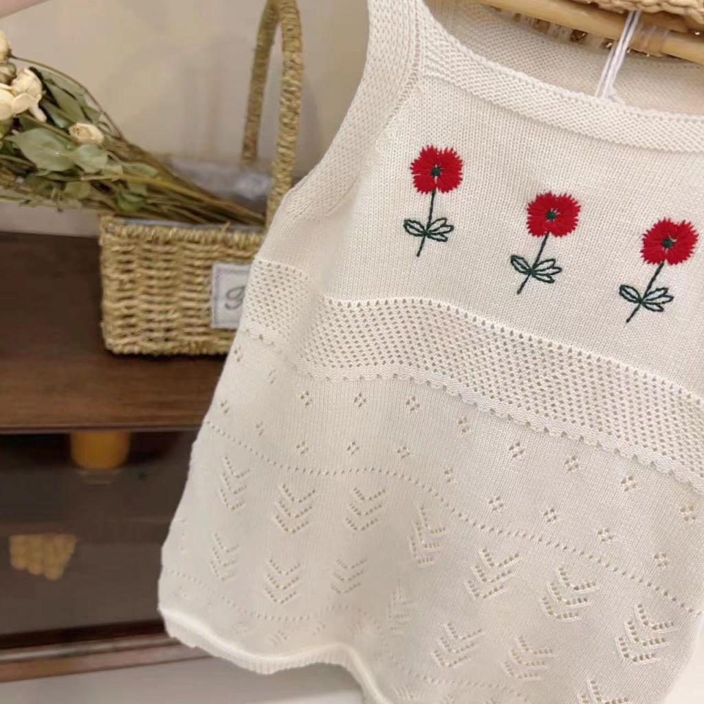 Đầm Dệt Kim Hai Dây Thêu Hoa Phong Cách Hàn Quốc Thời Trang Mùa Hè Xinh Xắn Dành Cho Bé Gái