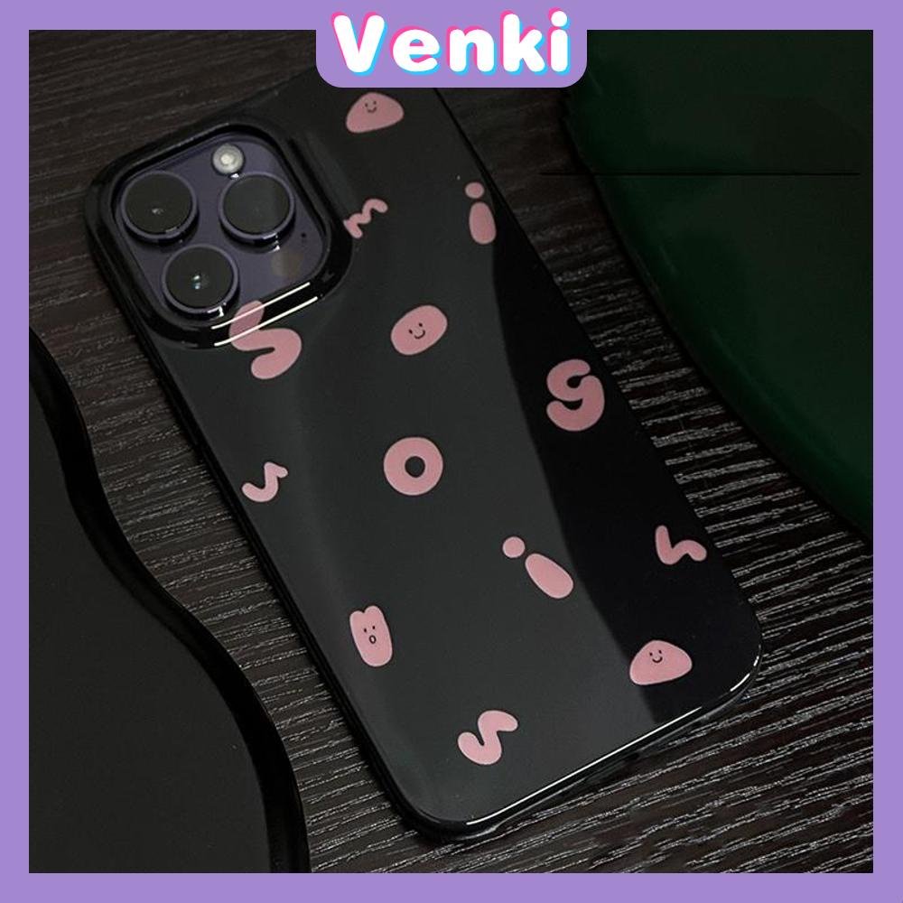 VENKI - Dành Cho iPhone 14 Pro Max Ốp Lưng iPhone Giá Đỡ Chân Đế Gấp Smile Đen Bóng TPU Mềm Màu Hồng Chữ Tương Thích Với iPhone 13 Pro max 12 Pro Max 11 xr xs max 7 8Plus