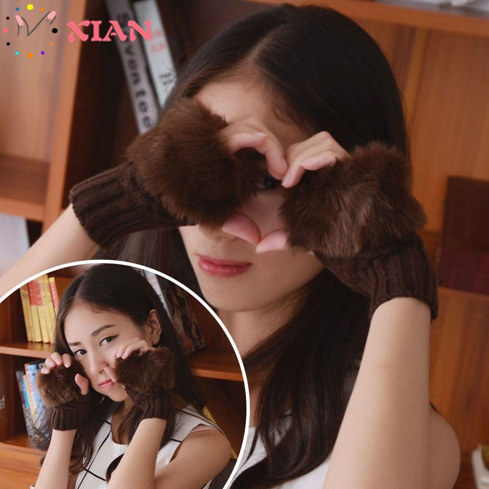 2 Đôi Găng Tay Len Hở Ngón Giữ Ấm Mùa Đông Cho Nữ