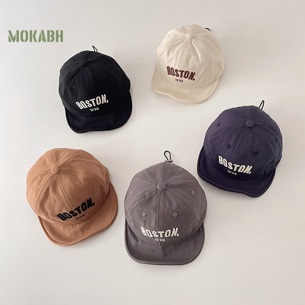 [Mok Abh] Mũ Lưỡi Trai Vành Ngắn Thoáng Khí Thêu Chữ Che Nắng Có Dây Rút Có Thể Điều Chỉnh Cho Bé Đi Bộ Ngoài