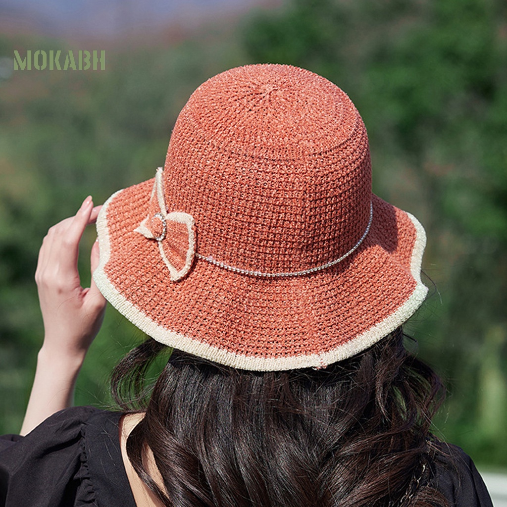 [Mok Abh] Mũ Vành Tròn Thoáng Khí Chống Nắng Có Thể Gấp Gọn Được Làm Thủ Công Cho Nữ