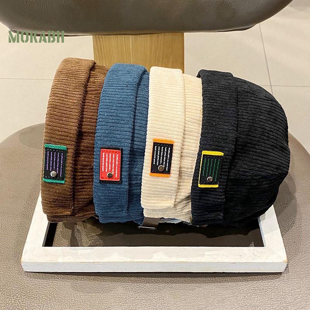 [Mok Abh] Mũ Beanie Vải Nhung Mềm Mại In Logo Vòm Màu Trơn Có Thể Điều Chỉnh Phong Cách Retro Đường Phố Cho Nam Và Nữ