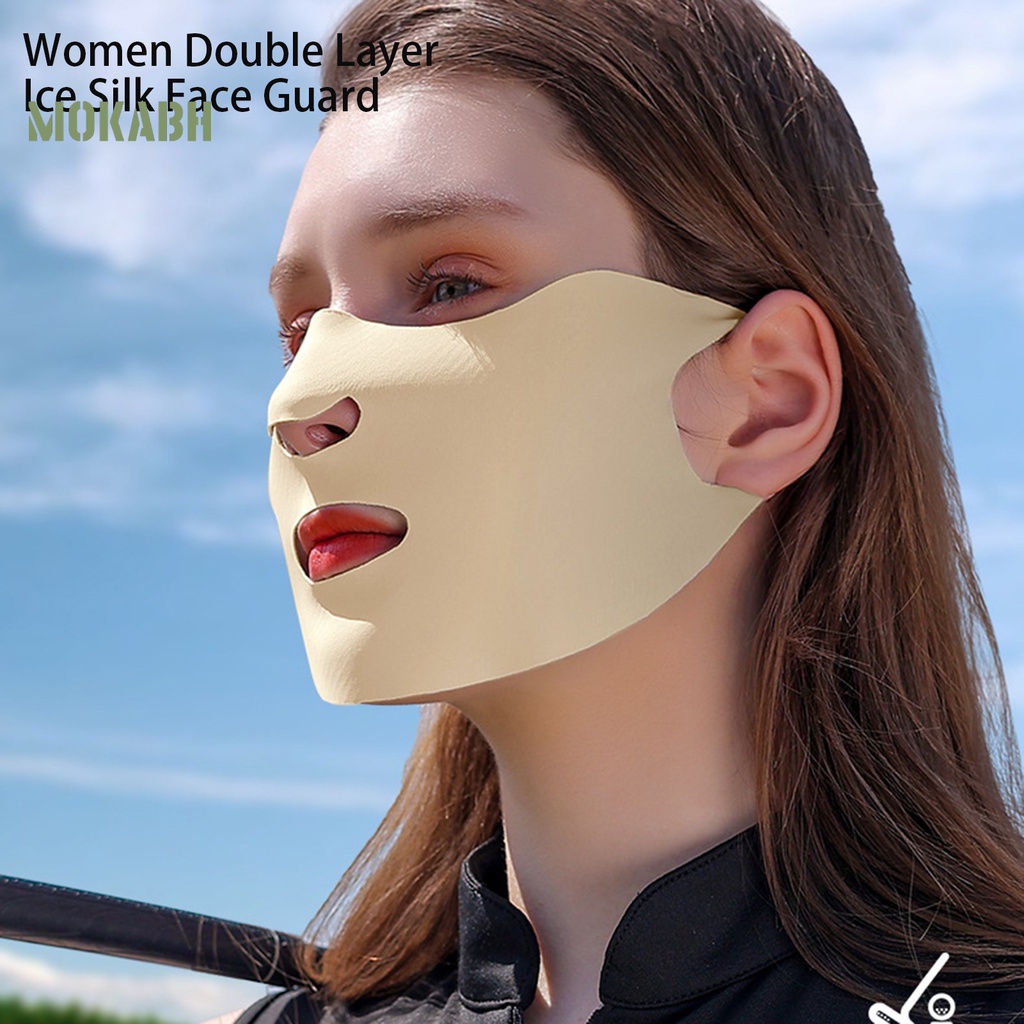 [Mok Abh] Mặt Nạ Bảo Vệ Khuôn Mặt Bằng Lụa Băng Mỏng Hai Lớp Màu Trơn Dành Cho Bạn Nữ