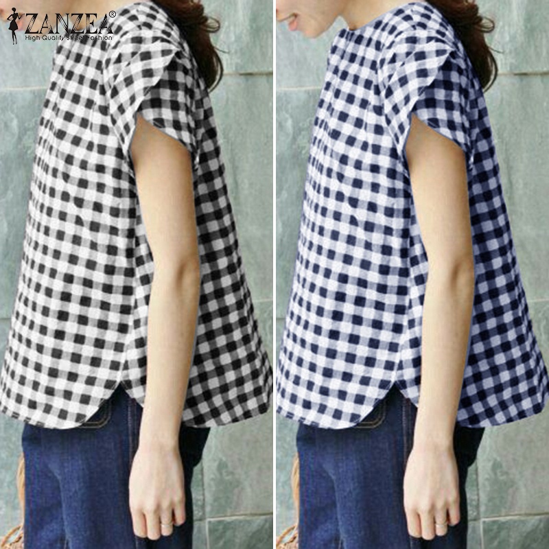 ZANZEA Áo Sơ Mi Tay Ngắn Hở Lưng Phong Cách Hàn Quốc Thời Trang Cho Nữ