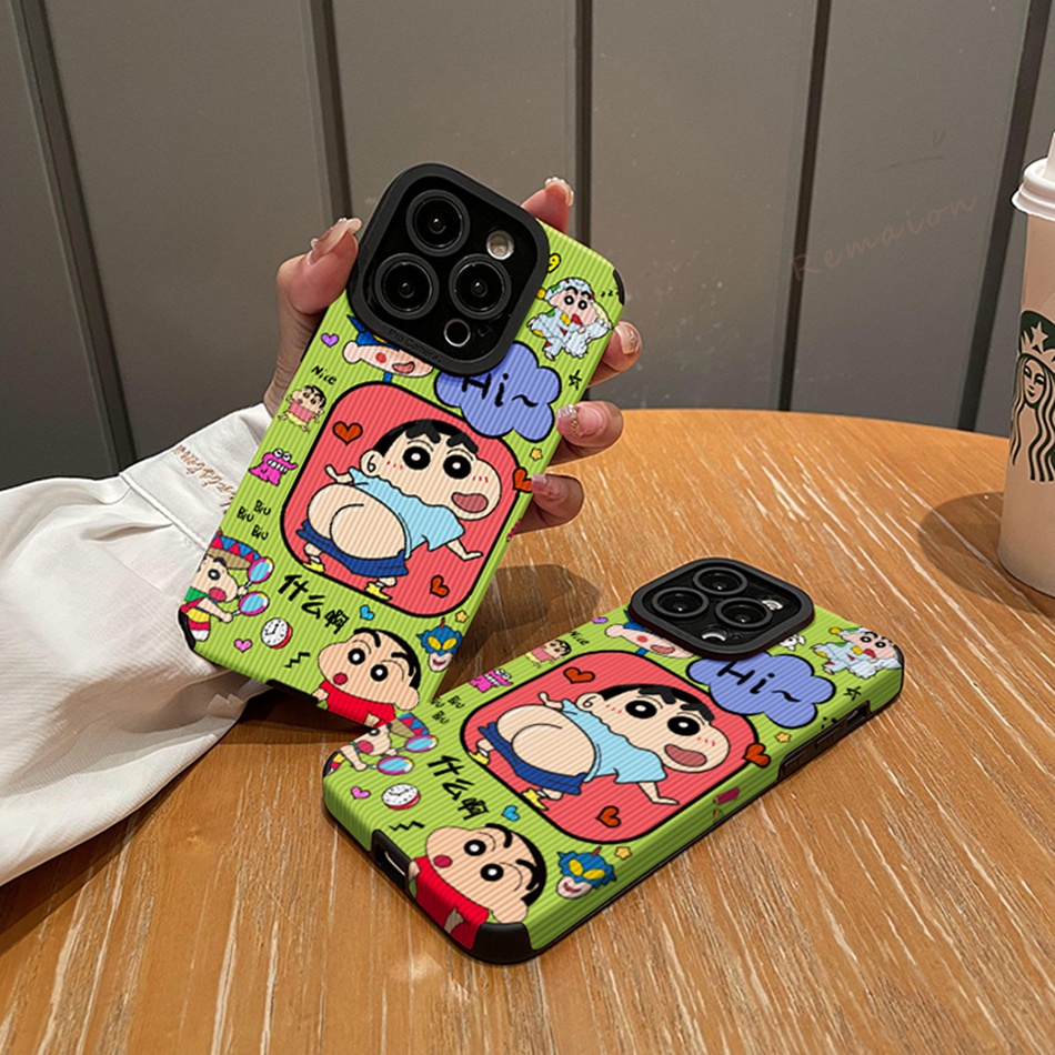 Ốp Điện Thoại Da Phối Silicon Hình Cậu Bé Bút Chì Cho iPhone 11 12 13 14 Pro MAX Plus 11Pro 13Pro 7 8 Plus X XR XS MAX SE 2020